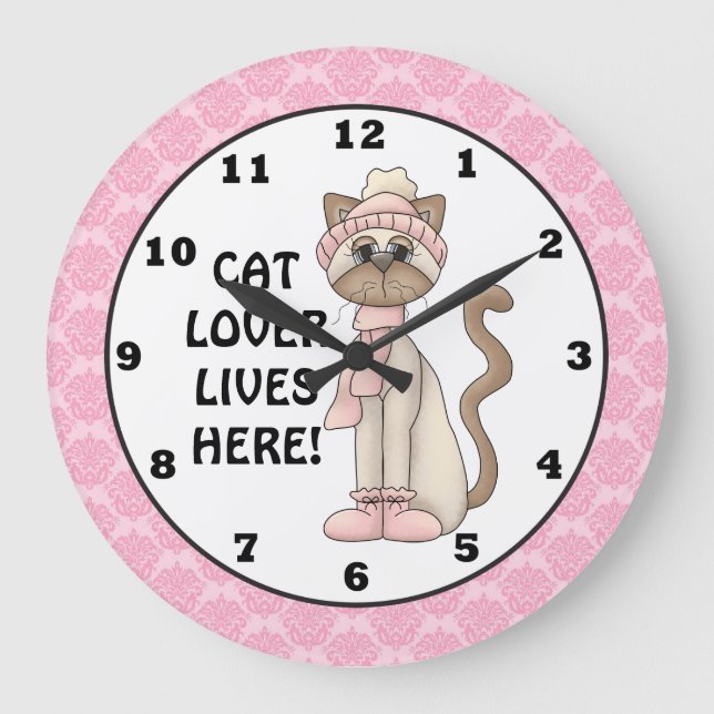 Reloj Redondo Grande Cat Lover lives here wall clock (Anverso)