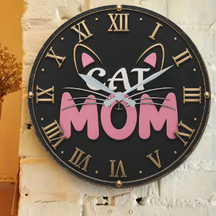 Reloj Redondo Grande Cat Mom Cute Pink Cat Face
