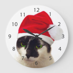 Reloj Redondo Grande Cat with Santa's Hat