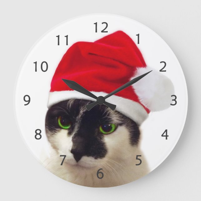 Reloj Redondo Grande Cat with Santa's Hat (Anverso)