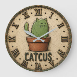 Reloj Redondo Grande Catcus Funny Cactus Cat