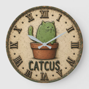 Reloj Redondo Grande Catcus Funny Cactus Cat
