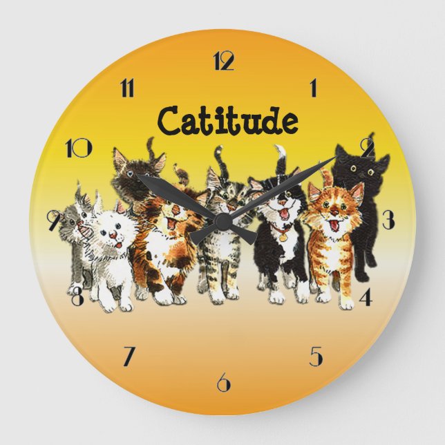 Reloj Redondo Grande Catitude Cute Kitty Gats Wall Clock (Anverso)