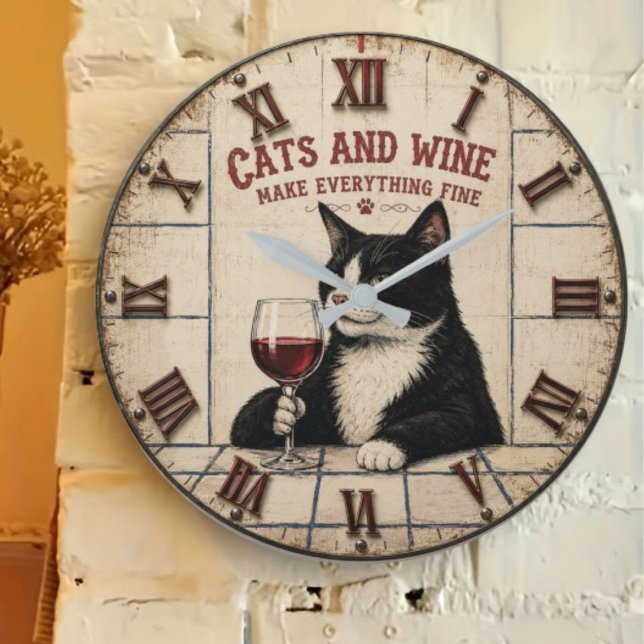 Reloj Redondo Grande Cats and Wine Make Everything Fine (Subido por el creador)