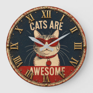 Reloj Redondo Grande Cats Are Awesome Cool Cat with Red Sunglasses