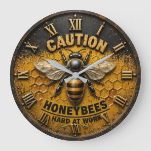 Reloj Redondo Grande Caution Honeybees Hard at Work Rustic Beekeeper