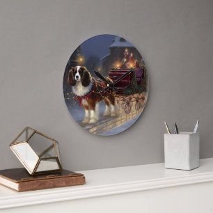 Reloj Redondo Grande Cavalier King Charles Spaniel Navidad Festiva