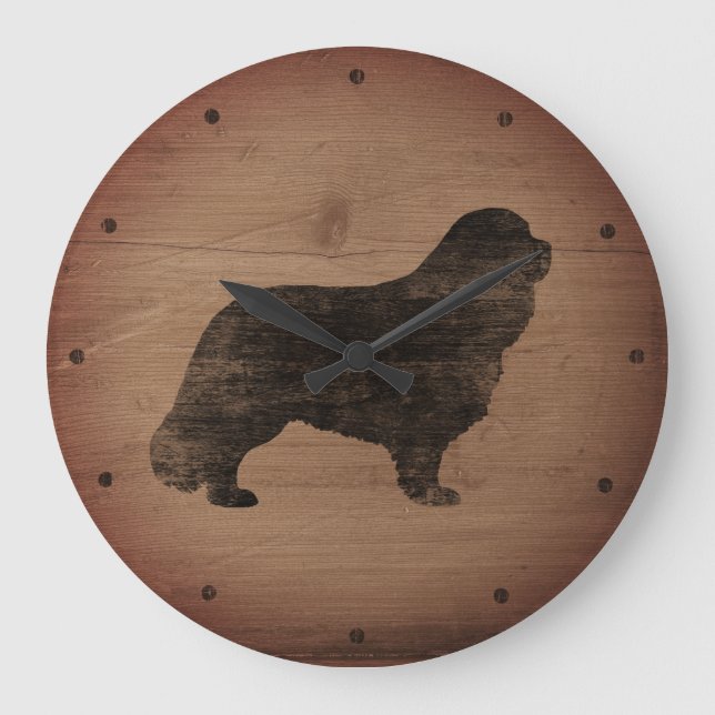 Reloj Redondo Grande Cavalier King Charles Spaniel Silhouette Rustic (Anverso)