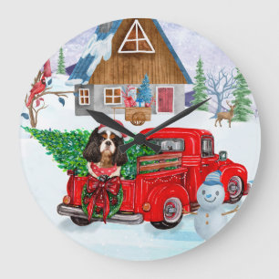 Reloj Redondo Grande Cavalier King Dog En La Nieve Del Camión De Entreg