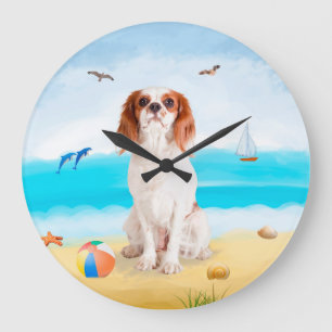 Reloj Redondo Grande Cavalier King Dog en la playa