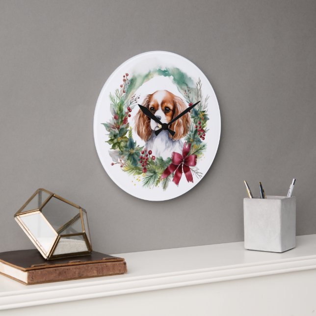 Reloj Redondo Grande Cavalier King Navidades Wreath Festimes Pup (Oficina)