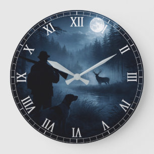 Reloj Redondo Grande Caza a la luz de la luna en la niebla