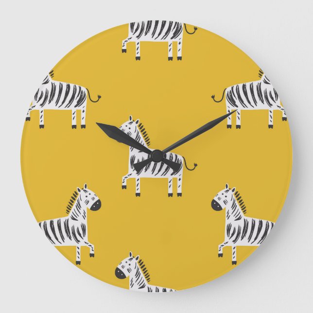 Reloj Redondo Grande Cebra infantil: Patrón de diversión sin foco (Anverso)