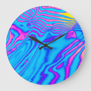 Reloj Redondo Grande Cebra Psicodélica a rayas: Backgr Neon Fluorescent