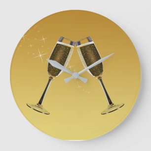 Reloj Redondo Grande Celebración de gafas de champán en oro