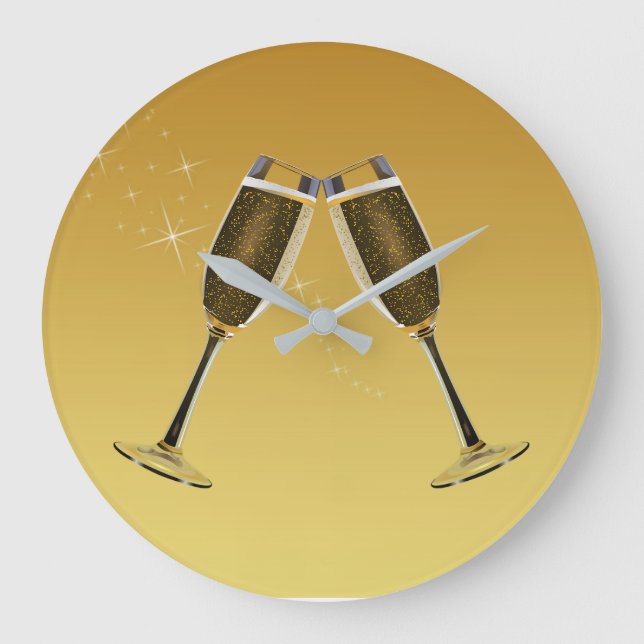 Reloj Redondo Grande Celebración de gafas de champán en oro (Anverso)