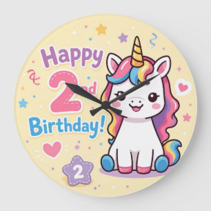 Reloj Redondo Grande Celebración del 2º cumpleaños del Unicornio Arcoír