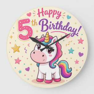 Reloj Redondo Grande Celebración del 5º cumpleaños del Unicornio Mágico