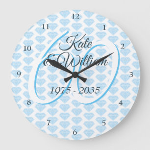 Reloj Redondo Grande Celebración del 60º Aniversario de Boda con Diaman