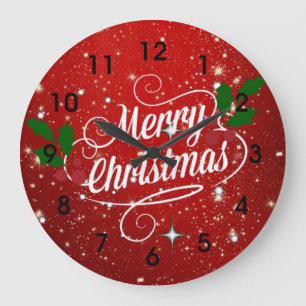 Reloj Redondo Grande Celebración Rojo, Feliz Navidad