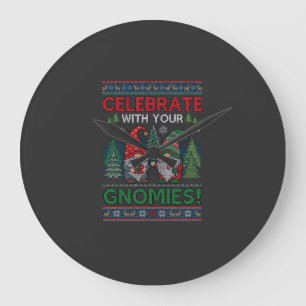Reloj Redondo Grande Celebrar Gnomies Navidad Gnomos Árboles Reno