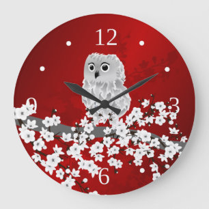 Reloj Redondo Grande Cemento grande blanco negro rojo de cerezo