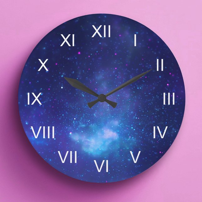 Reloj Redondo Grande Centro galáctico azul profundo Números romanos bla (Deep Blue Galactic Center White Roman Numerals Large Clock)