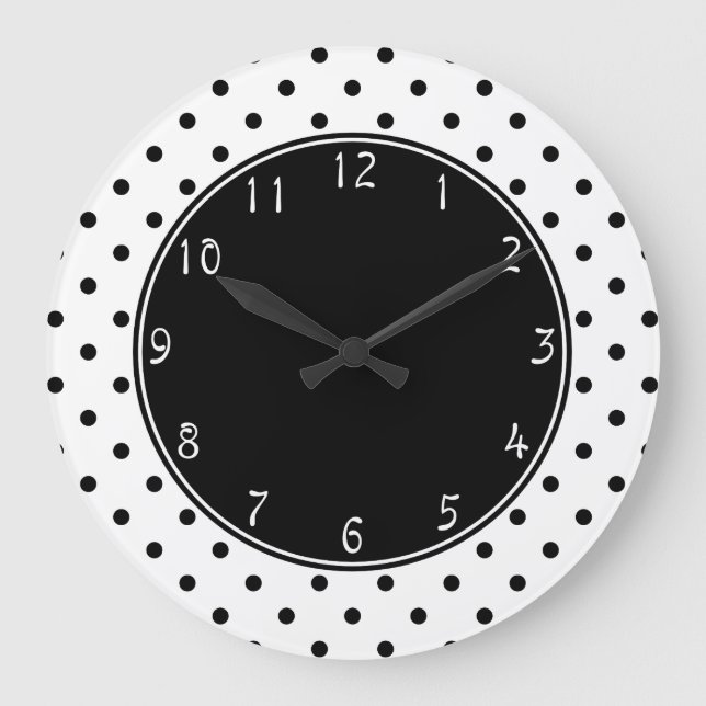 Reloj Redondo Grande Centro negro con pequeñas pintas de Polka negro (Anverso)