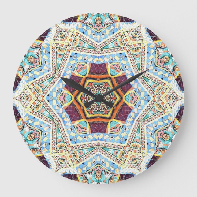 Reloj Redondo Grande Cerámica Kaleidoscope: Textura de superficie abstr (Anverso)