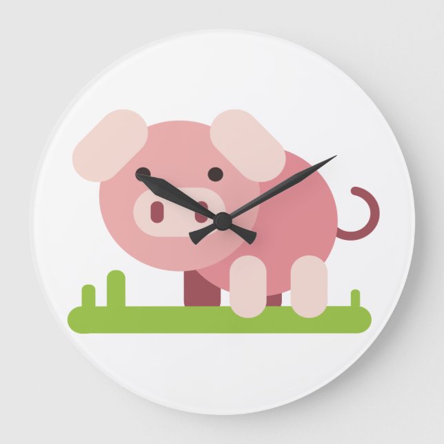Reloj Redondo Grande Cerdito Rosa Alegre (Anverso)