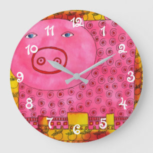 Reloj Redondo Grande Cerdo con patrones