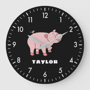 Reloj Redondo Grande Cerdo Cuaderno Nombre Personalizado De Vuelta A La