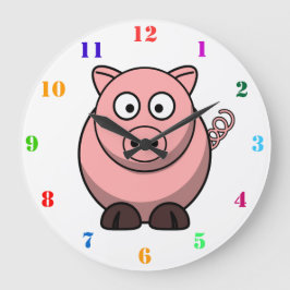 RELOJ REDONDO GRANDE CERDO CUTIDO CON NÚMEROS COLORIDOS NIÑOS