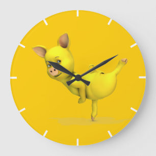 Reloj Redondo Grande Cerdo de ballet amarillo