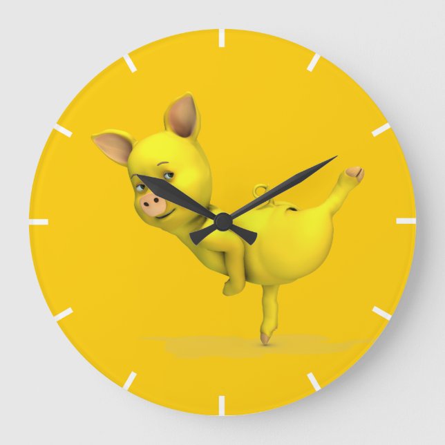 Reloj Redondo Grande Cerdo de ballet amarillo (Anverso)