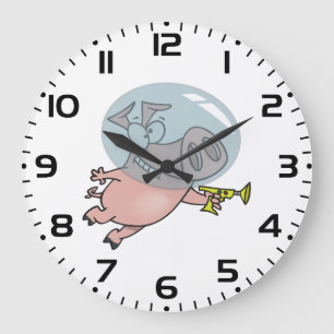 Reloj Redondo Grande Cerdo Espacial con Pistola de Rayos Divertido Astr