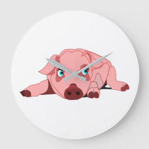 Reloj Redondo Grande Cerdo rosado - Tus Colots y texto