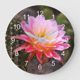 Reloj Redondo Grande Cereus en el florecimiento del Cactus Rosado