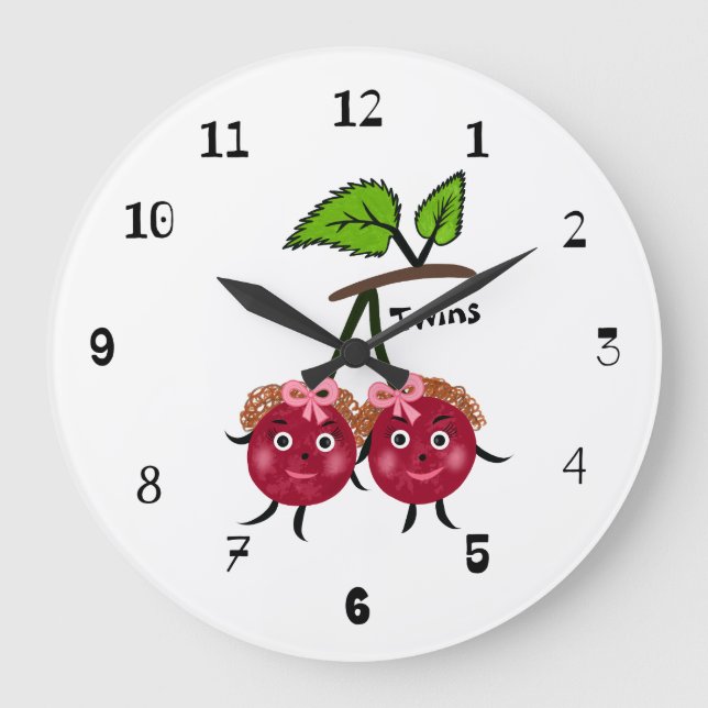 Reloj Redondo Grande Cereza de chicas gemelos (Anverso)