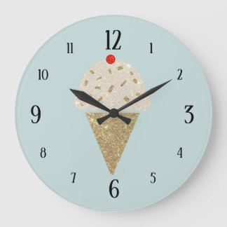 Reloj Redondo Grande Cereza roja del cono de helado de purpurina en