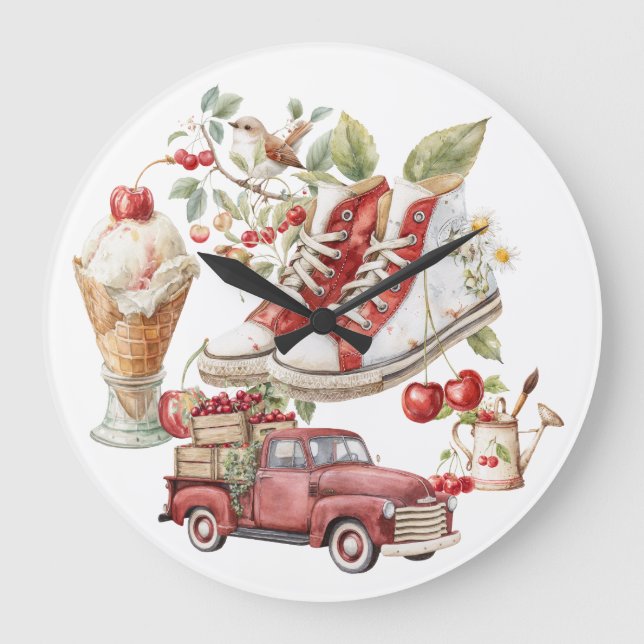 Reloj Redondo Grande Cerezas dulces de verano (Anverso)