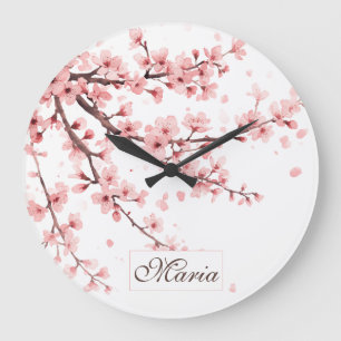 Reloj Redondo Grande Cerezo japonés monograma Rosa pálido blanco