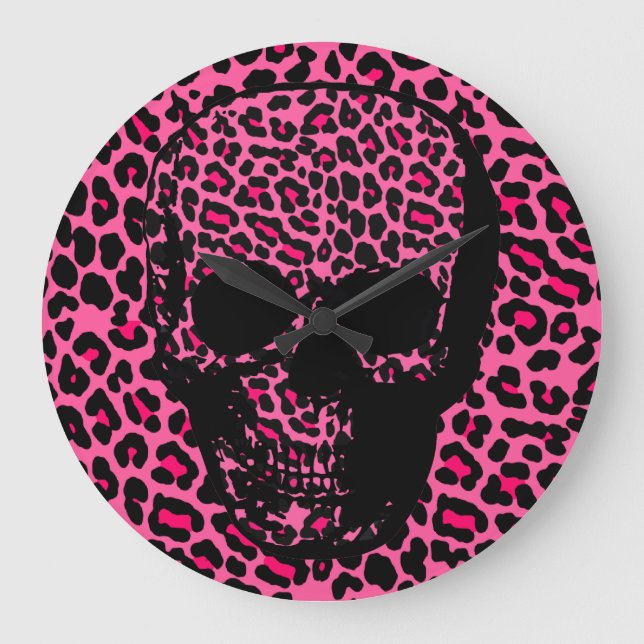 Reloj Redondo Grande Cernícalo de punk con huella de leopardo rosa (Anverso)