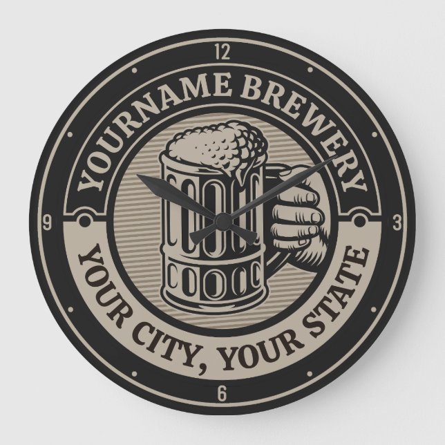 Reloj Redondo Grande Cerveza de elaboración de nombres personalizados C (Anverso)