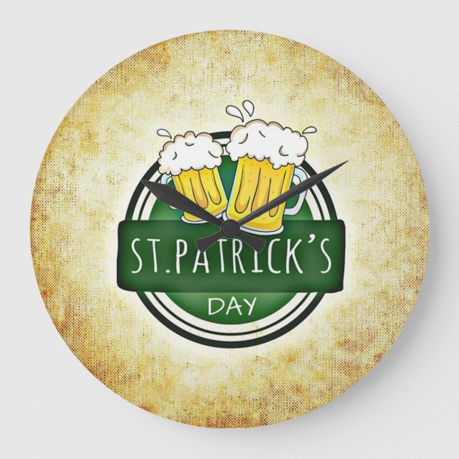 Reloj Redondo Grande Cervezas del Día de San Patricio (Anverso)
