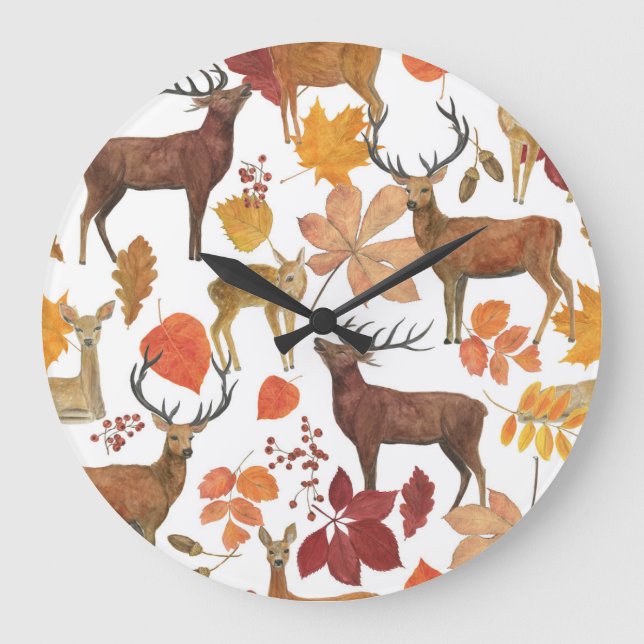 Reloj Redondo Grande Cervezas, hojas de otoño: patrón de acuarela. (Anverso)