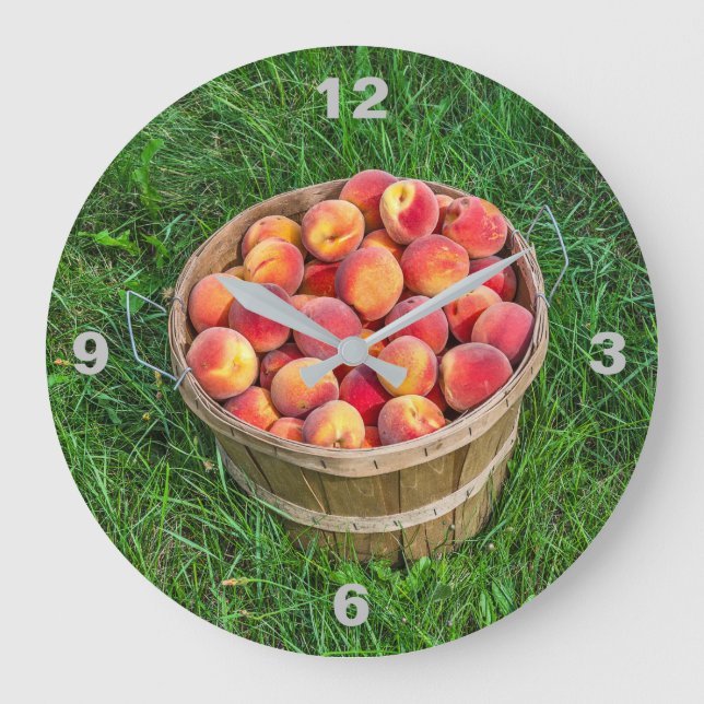 Reloj Redondo Grande Cesta de Bushel de Peaches Frescos (Anverso)
