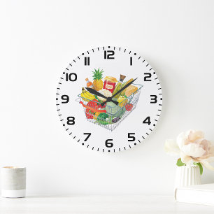 Reloj Redondo Grande Cesta de compras de supermercados
