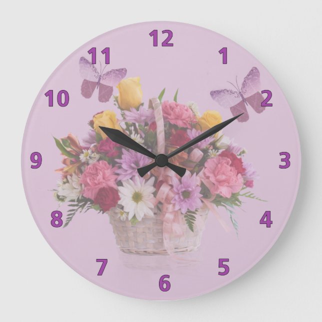 Reloj Redondo Grande Cesta de flores y de mariposas (Anverso)