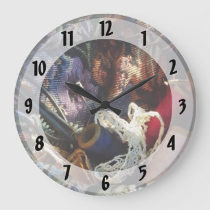 Reloj Redondo Grande Cesta de ganchillo y hilo